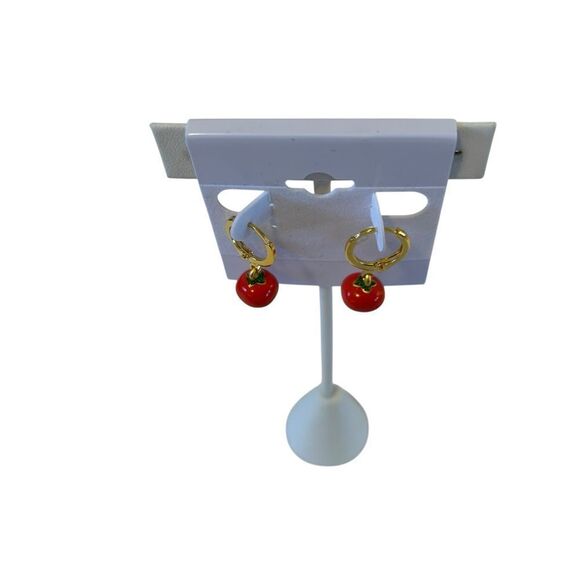 Adorable 18 K Gold Plated Tomato Charm Drop Dangle Earrings. - Picture 4 of 5